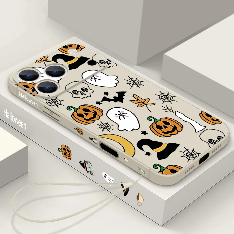 Custodia per telefono modello zucca fantasma per iPhone 17 Pro Max Funda iPhone 16 Pro Max 15 14 13 12 11 16e Air Soft TPU Cordino Cover