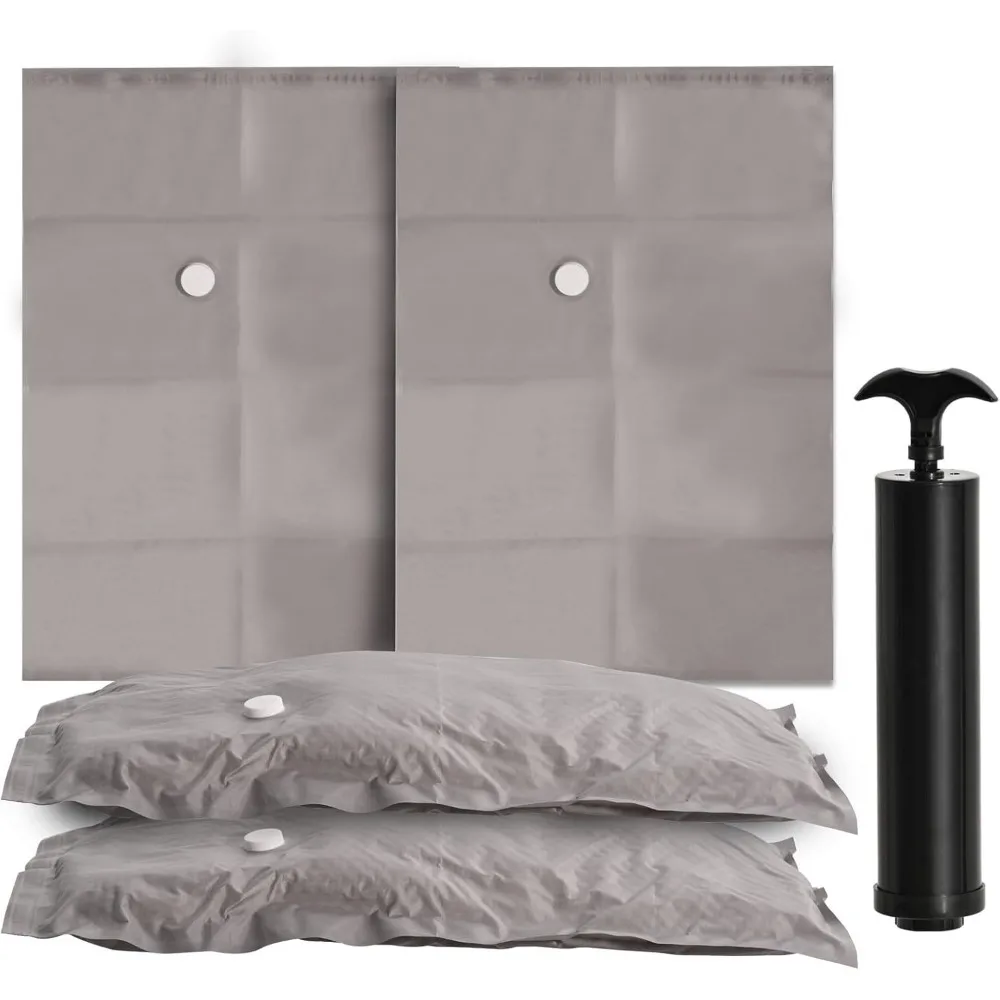 

2 упаковки многоразовых тканевых вакуумных мешков для одежды для путешествий — предметы первой необходимости для путешествий средней сжатия с ручным насосом, устойчивые к разрыву