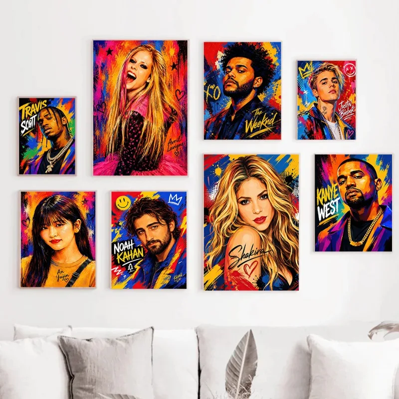 Vibrant Pop Art Singer Portrait Canvas Painting Wall Art Music Addict Colorful Graffiti Modern Decor Living Room Abstract Gift