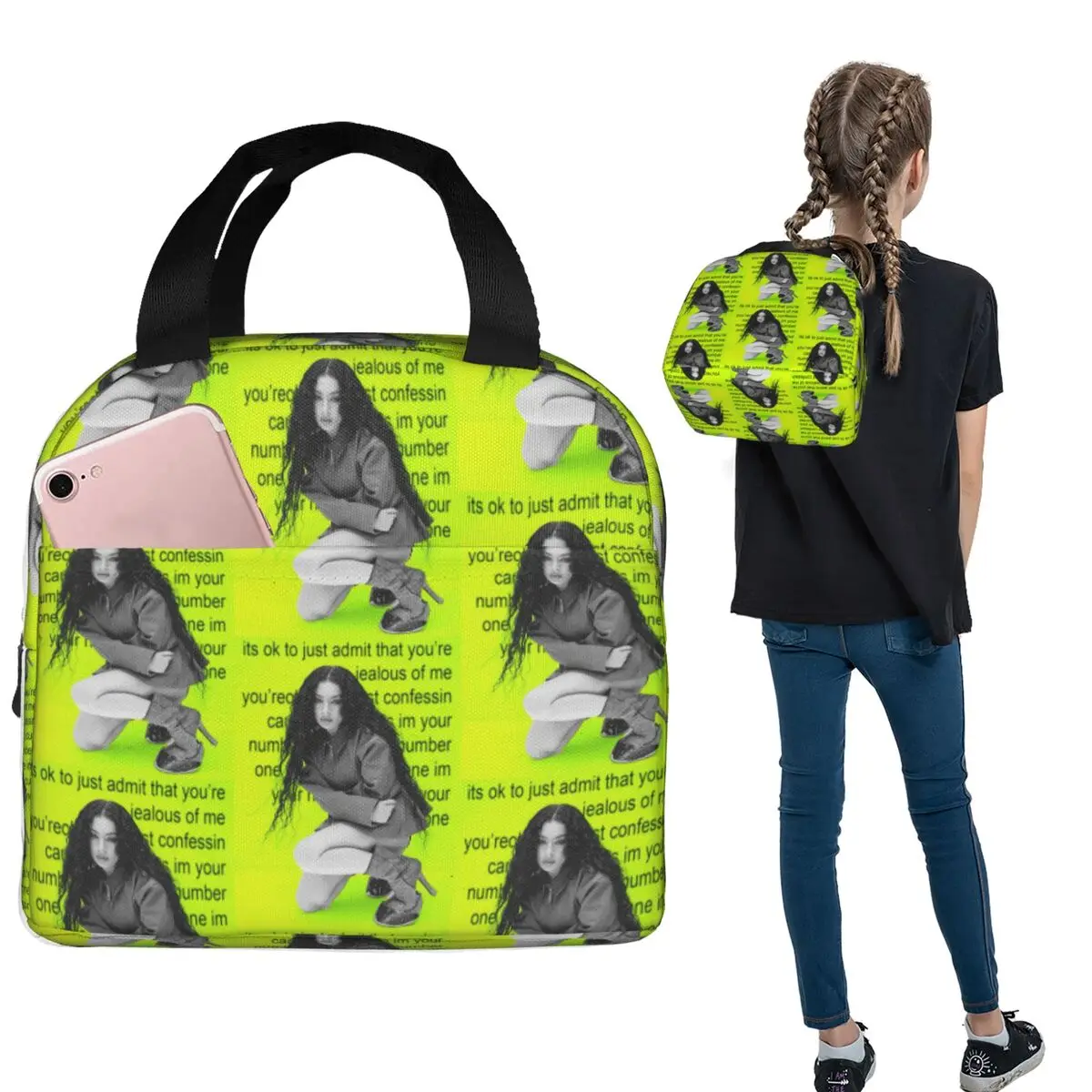 

Brat Music English Singer Charli Xcx Tote Lunch Bags Insulated Bento Box Portable Lunch Tote Leakproof Cooler Thermal Bag
