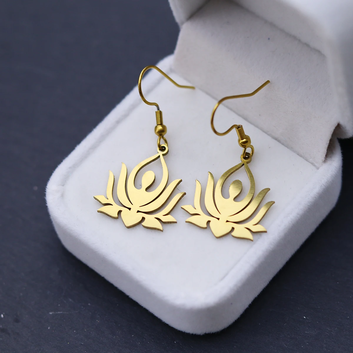 Chandler Women's Lotus Zen Human Earrings - Stainless Steel Elegant Openwork Dangle Jewelry for Daily & Party Gift