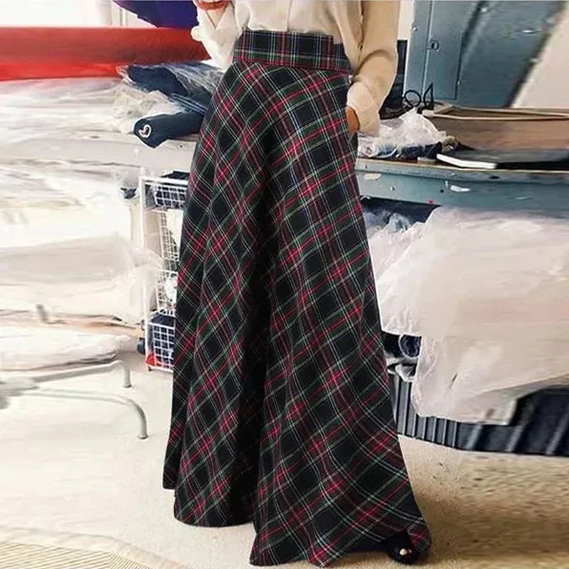 

Women Woolen Pleated Skirt Fashion Korean Style Retro A-line Long Skirt Loose High Waist Stretch Party Long Skirt S-5XL(UK 8-24)