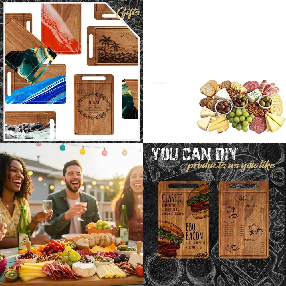 

Set of 10 Acacia Wood Chopping Boards, 12x7.8 Inches, with Handle for Kitchen Use