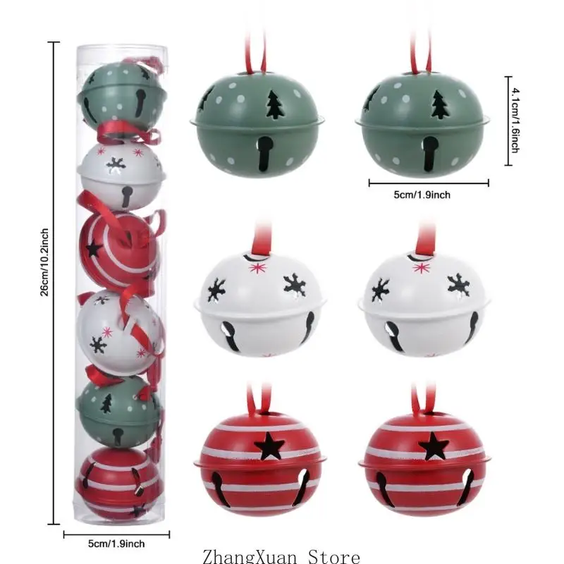 6er-Set Weihnachtsglocken aus Metall mit Bändern für die saisonale Baumpräsentation 3XUF – Detail 7