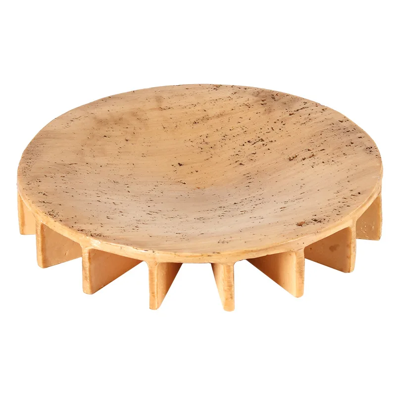 Moderne Wabi-Sabi-Stil-Imitation eines Travertin-Hochständer-Tablett-Dekors, runde Aufbewahrungsschale für die Wohnzimmerdekoration.
