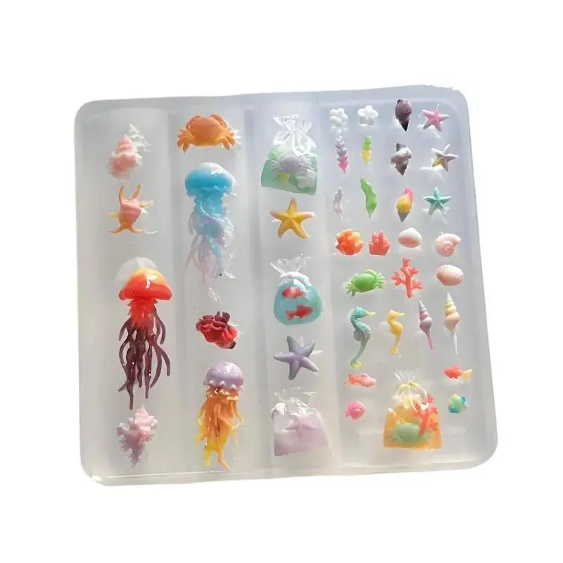 DIY Nail Art Decoration Jellyfish Starfish Shells Transparent Manicure Mold For Nails Crafts 3D Ocean Series Silicone Nail Mold