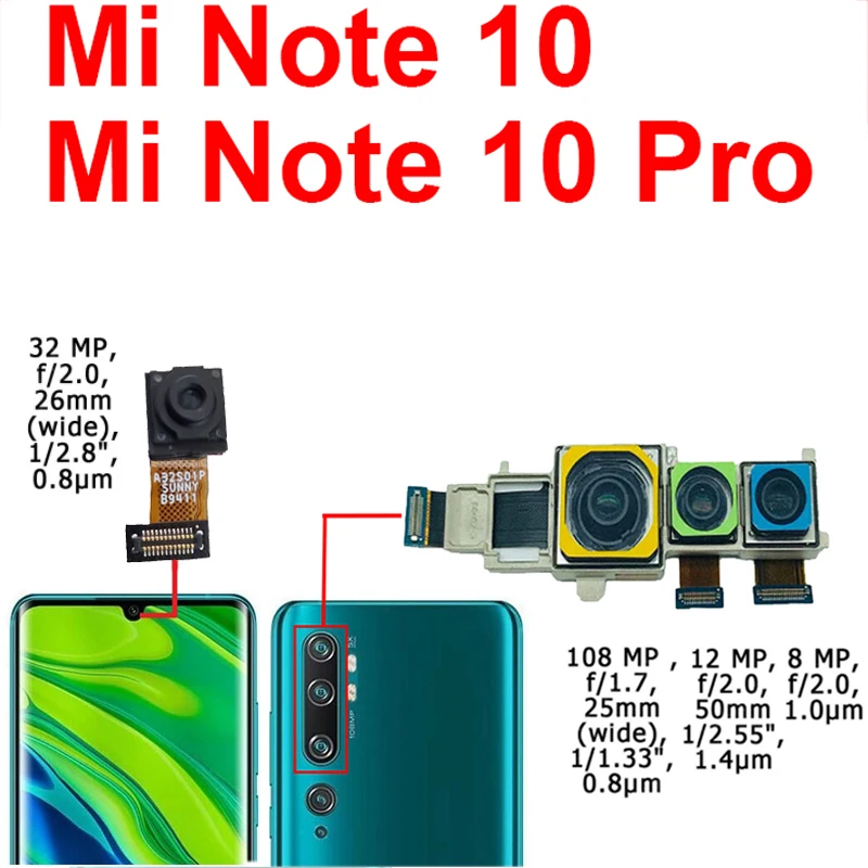 

Front Facing & Back Camera Moduel For Xiaomi Mi Note 10 Pro Mi Note 10 Lite Small Main Camera For Flex Cable Replacement Parts