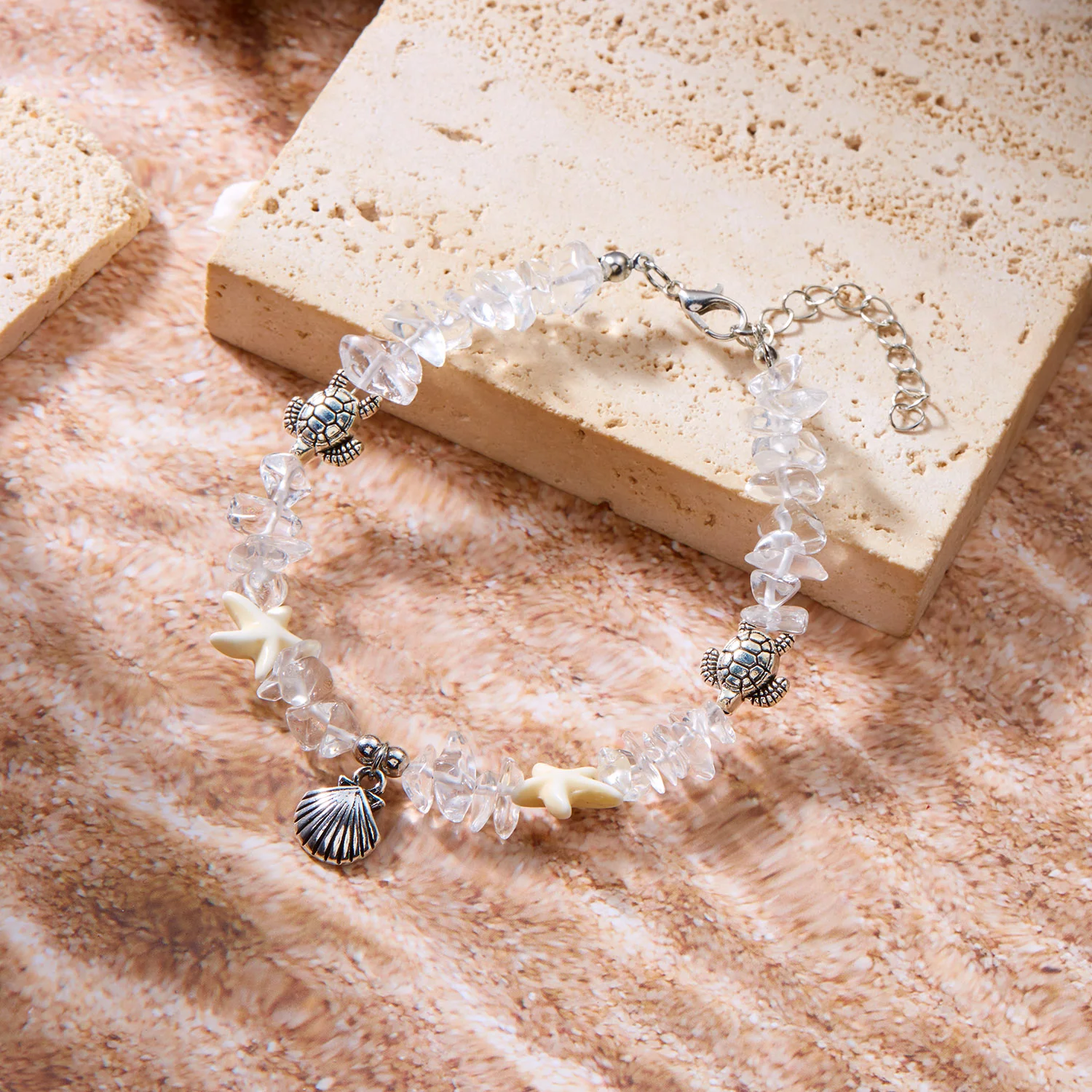 Bohemian Crystal Natural Stone Shell Bracelet Painted Shell Starfish Anklet Beaded Bracelet For Women Beach Jewelry Gifts