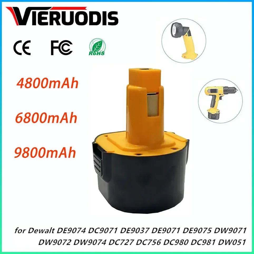 

6800mAh 9.6V For Dewalt Ni-MH Battery DE9061 DE9062 DW9060 DW9061 DW9062 EZWA DE9036 29 4800mAh 9800mAh