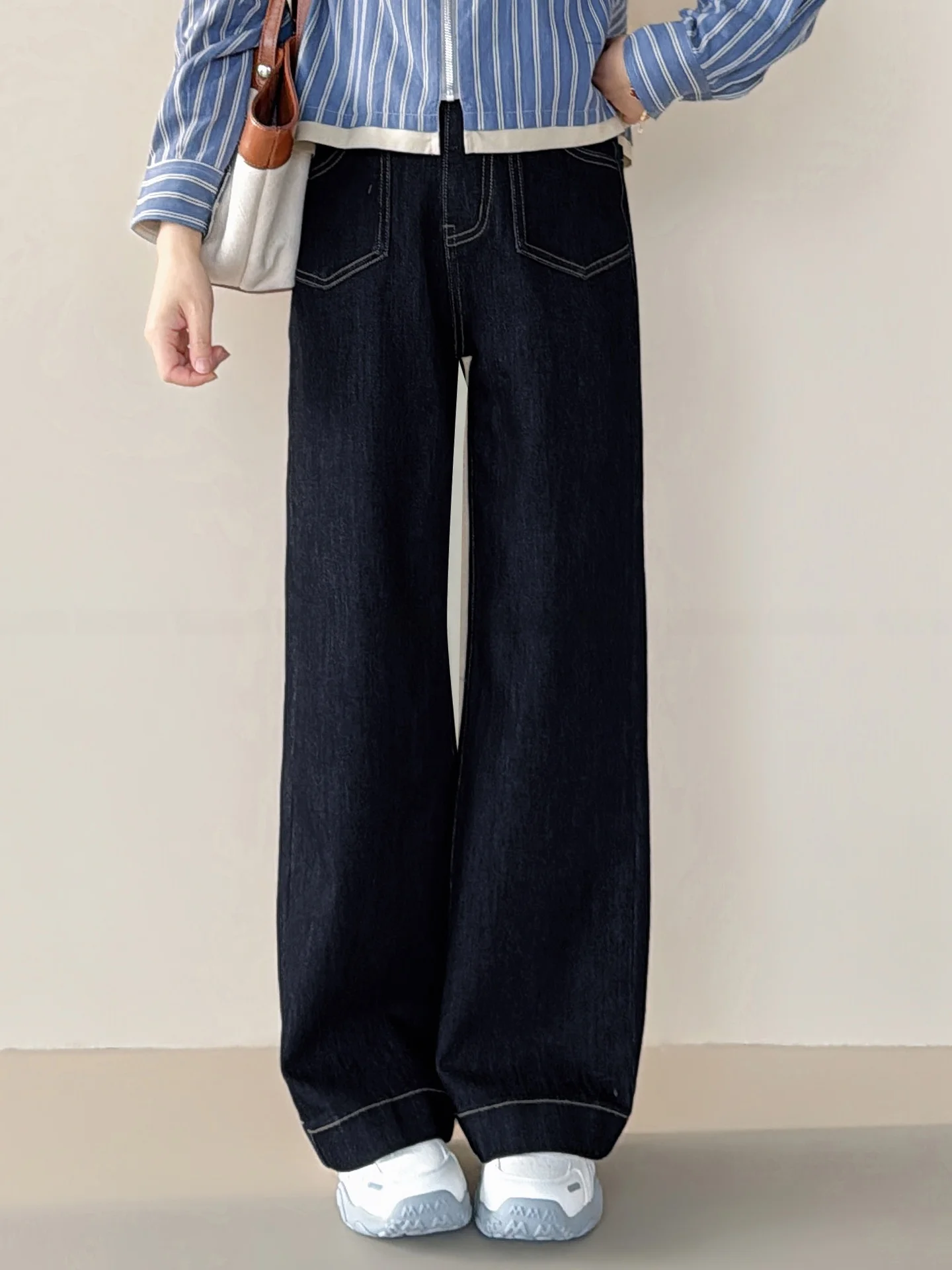 

Retro Straight Leg Casual Jeans Women's 146 Small Size Loose Wide Leg Pants Spring New Style Versatile High Waist Denim