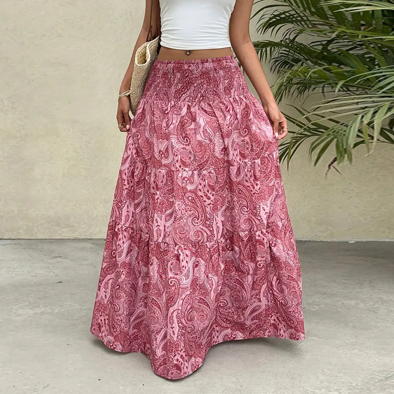 

Новая элегантная женская юбка с принтом, повседневная, с эластичным поясом, летняя, милая, А-силуэт, длинная, для женщин, Faldas 2026 Q437