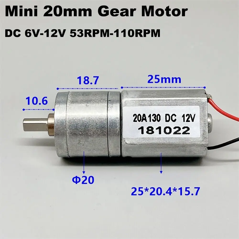 Micro 20mm 20A130 Full Metal Gearbox Gear Motor DC 6V 9V 12V 110RPM Slow Speed Large Torque Reduction Geard Motor DIY Robot Car