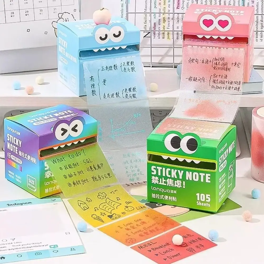 105 fogli Kawaii Pull-out Sticky Notes Perlescente Creativo Colorato Memo Pad Rotolo di carta Tipo Blocco note quadrato traslucido