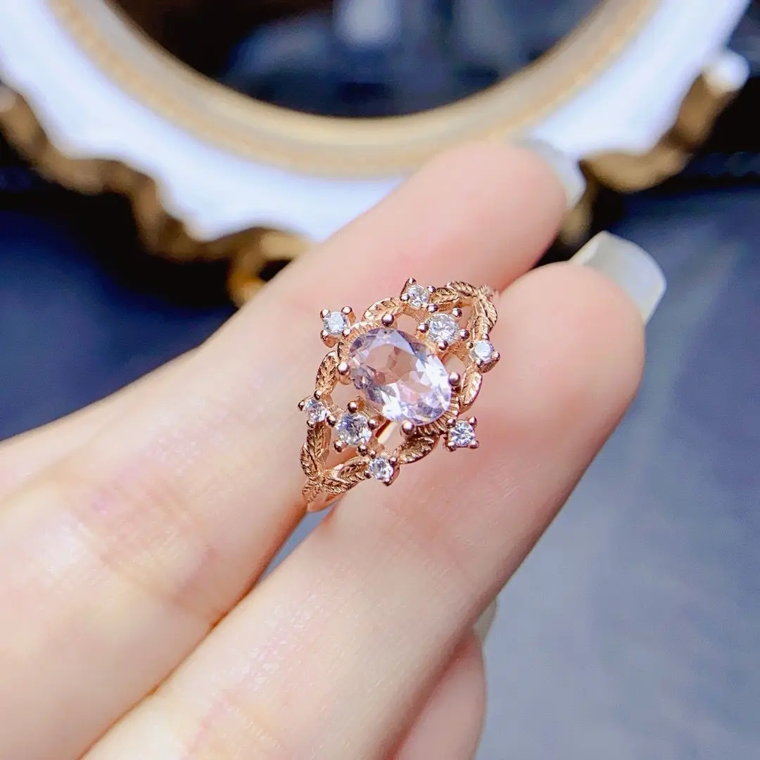 Bestseller ZECAA Morganite Fine Jewelry Woman Morganite Ring With Natural Morganite Gemstone 5 * 7mm Lady Morganite Jewelry Ring