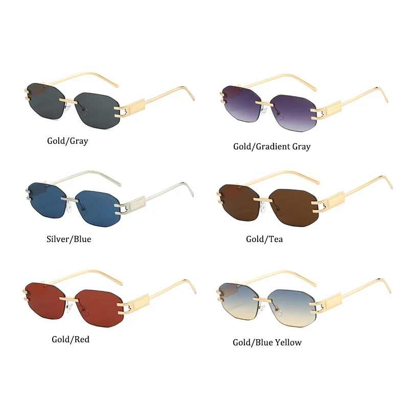 Retro Rahmenlose Sonnenbrille Frauen 2025, Neue Trendy Mode Marke Sonnenbrille Damen Hohe Qualität Klassische Männer Luxus Brillen UV400 – Detail 6