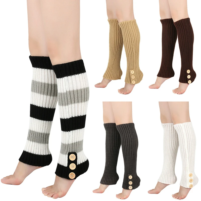 Autumn Or Winter Warm Wool Socks Knit Button Socks Long Boot Covers Pile Socks Foot Warmers Leg Warmers JK Socks