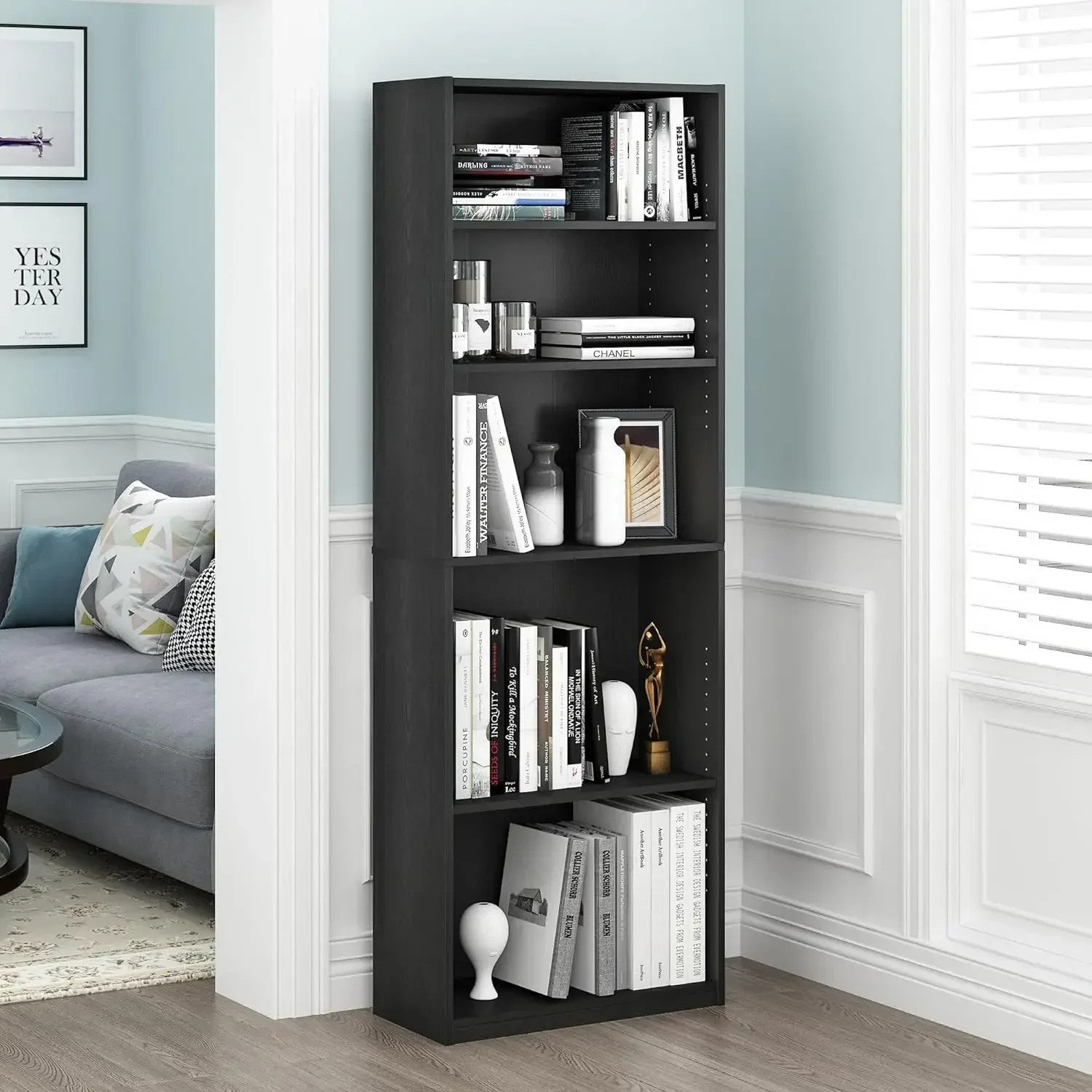 JAYA Simply Home 5-Shelf Bookcase, 5-Tier, Black