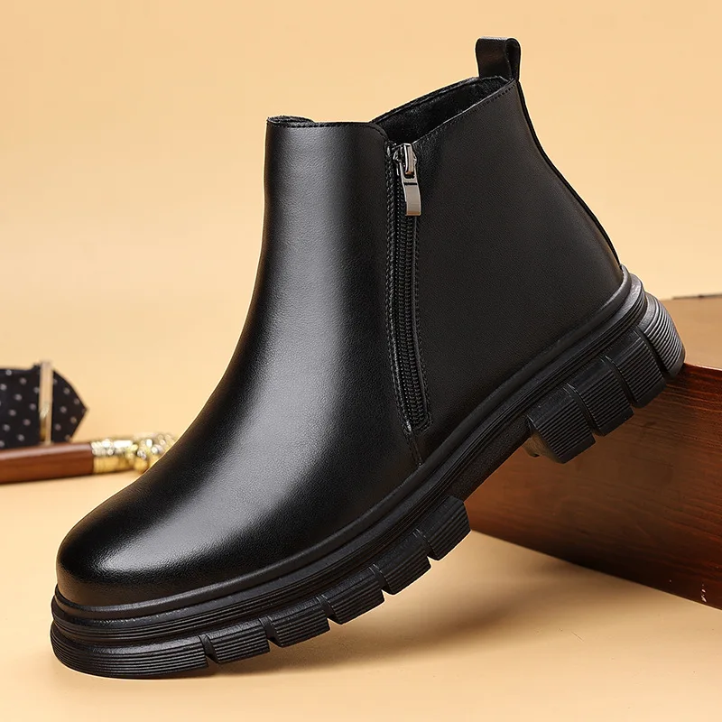 

Men's high-top boots, winter British-style fleece warm thick-soled short boots