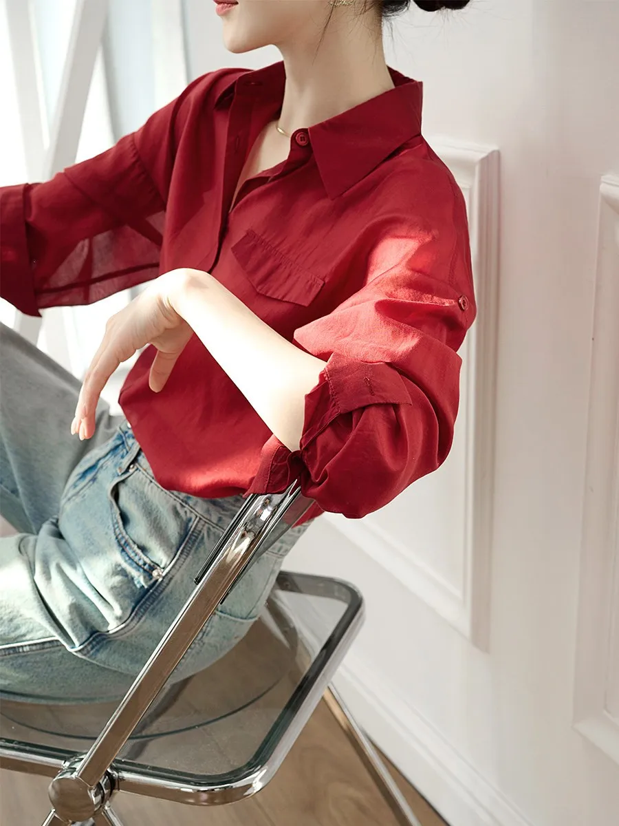 

JPOO Lightweight Long Sve Sun Protection Air Conditioning irt Collar Breathable Women's Summer Faion Top