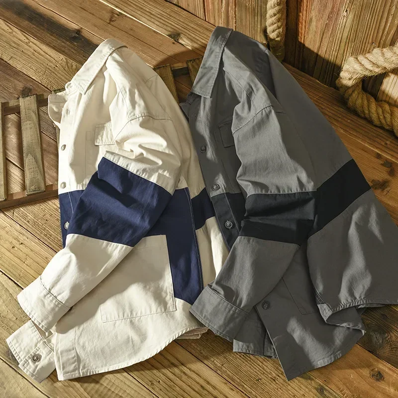 Japanese Fashion Cargo Shirt Men Casual Workwear Mens Long Sleeve Shirt Multi Pockets Patchwork Loose Shirts Spring Jacket Man