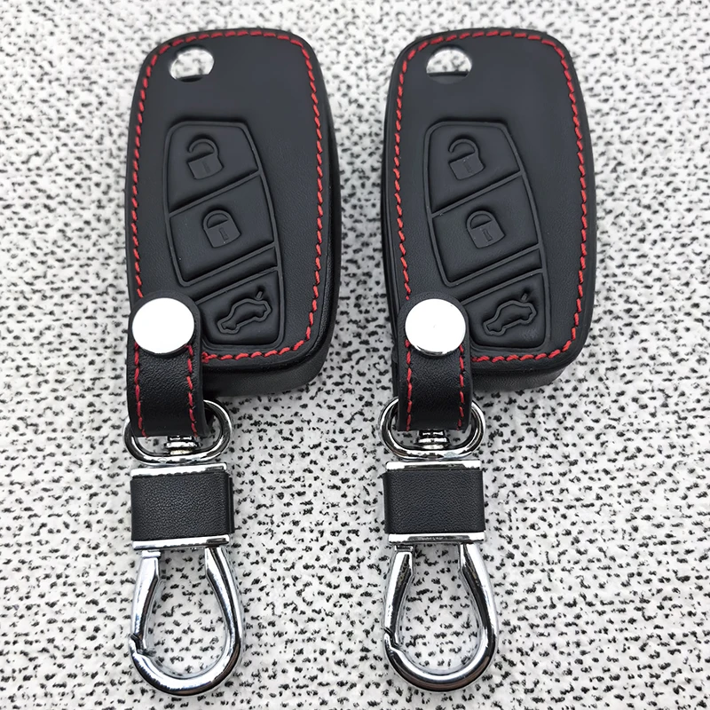 Image of Für Fiat Stilo Grande Punto Bravo Linea Idea Panda 500 Leder Autoschlüssel-Abdeckung Hülle Schlüsselanhänger Fernbedienungstasche Zubehör