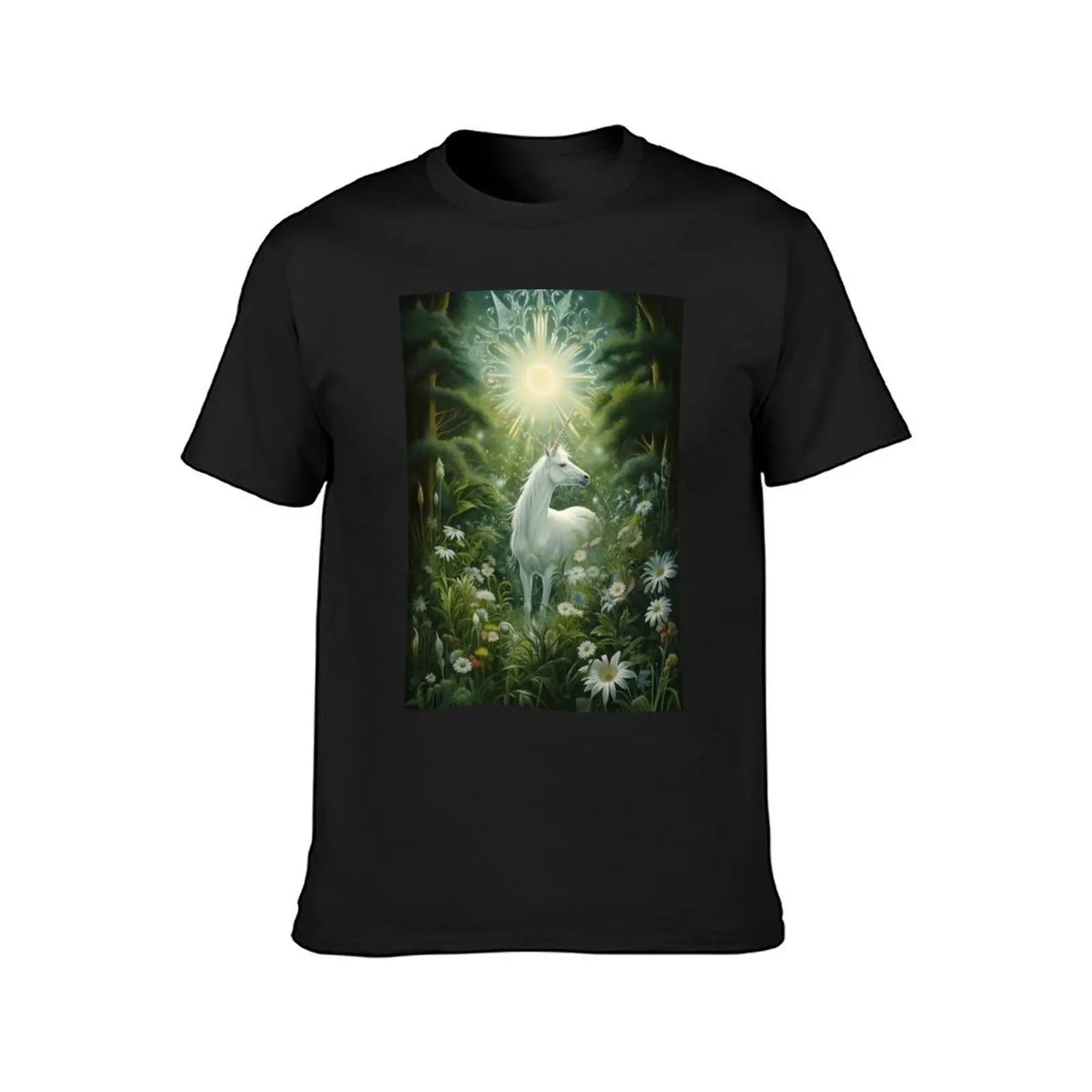 Unicorn in green glade with mandala. T-Shirt customs sweat plus sizes blanks mens graphic t-shirts big and tall