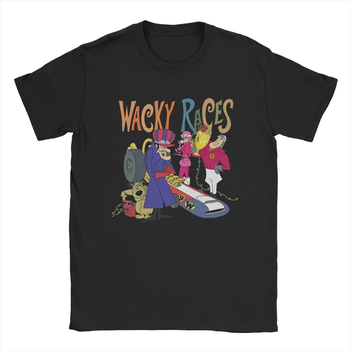 Men\'s T-Shirts Wacky Races 70s Cartoon Main Characters Vintage Cotton Tees Short Sleeve T Shirts Crewneck Clothes New Arrival