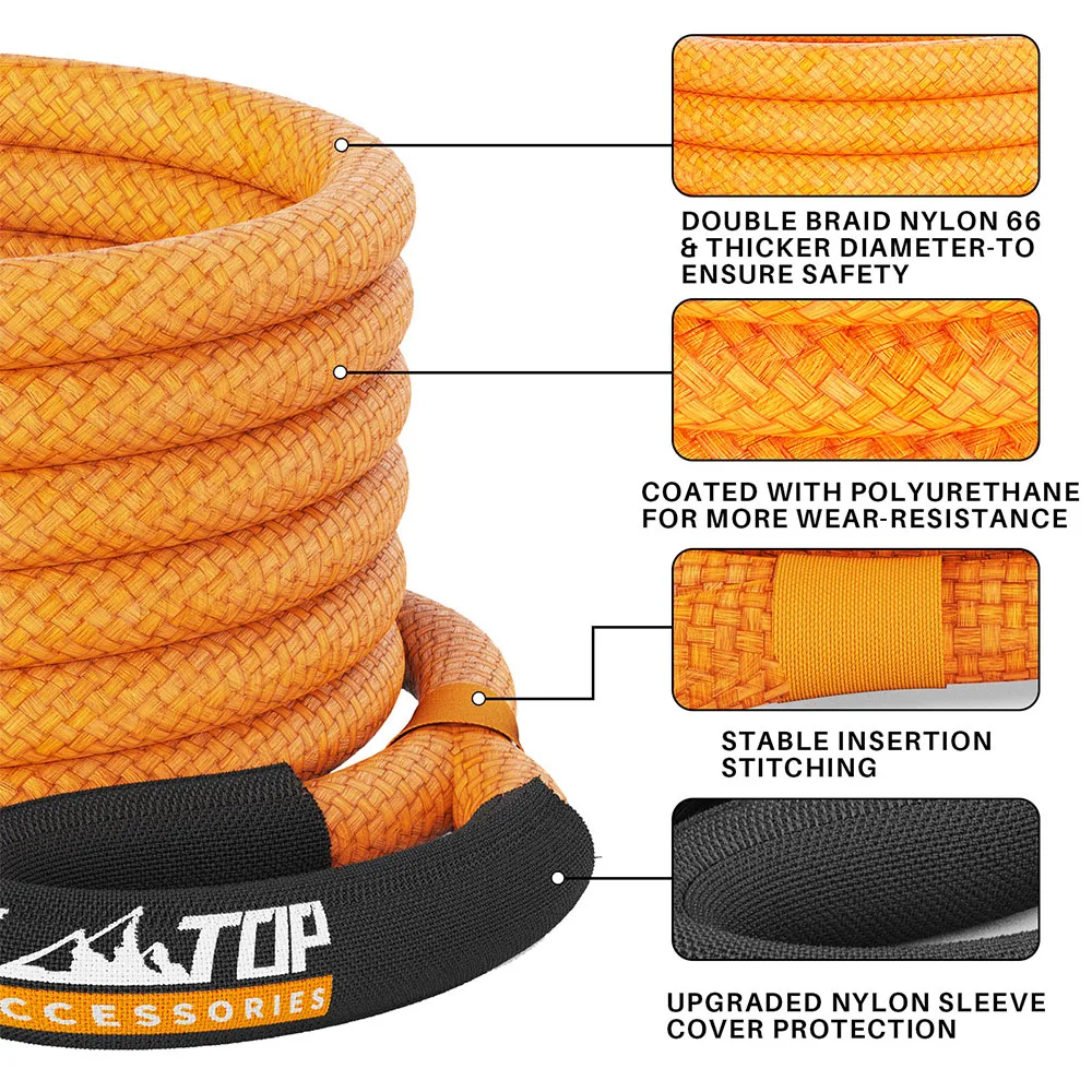 4x4 Off Road Vehicle Elastic Nylon Towing Rope Car Kinetic Recovery Rope 4WD Heavy Duty Rope For Emergency