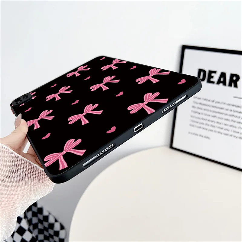 Coque pour iPad 10.2 Pro 11 13 9.7 Mini 6 10.5 Air 3 couverture rose nœud papillon coeur étui pour iPad 10th 9th 8th 7th 6th 5th 2025 Fundas