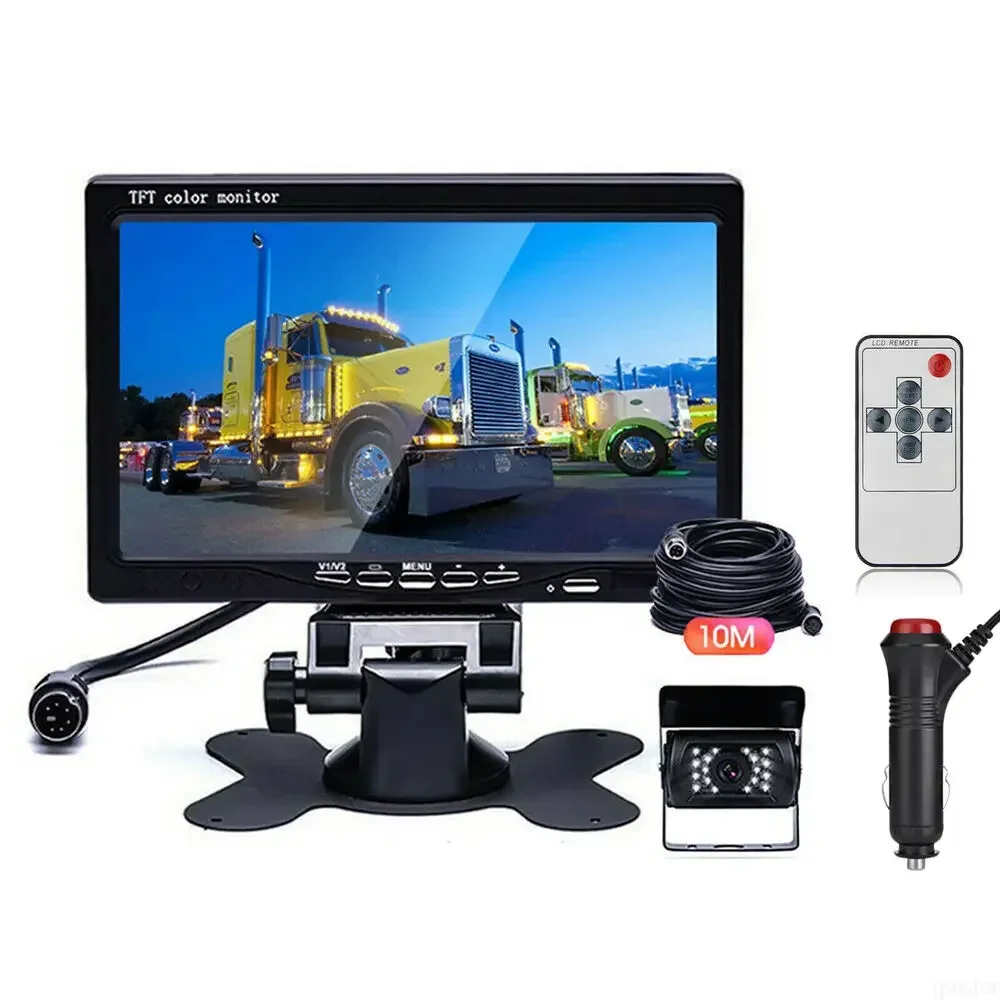 

7" LCD Monitor Waterproof 4Pin Rear View Nightvision Backup CCD Camera For Truck