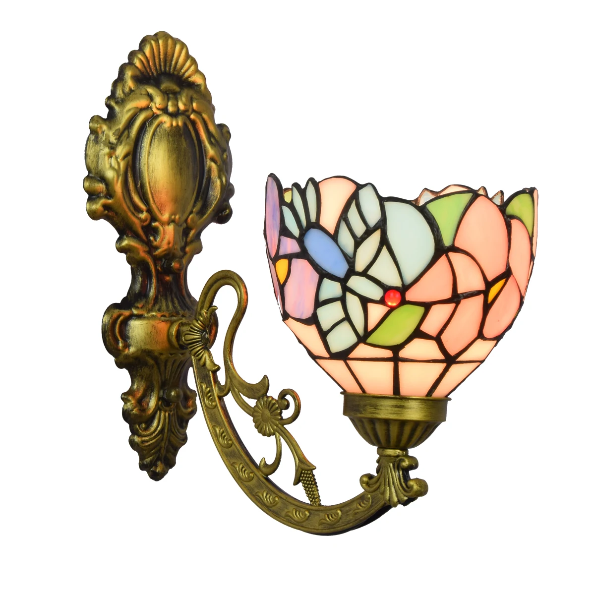 

European Colored Glass Retro Mirror Headlamp American Garden Bedside Wall Lamp Corridor Bird Single Glass Wall Lamp