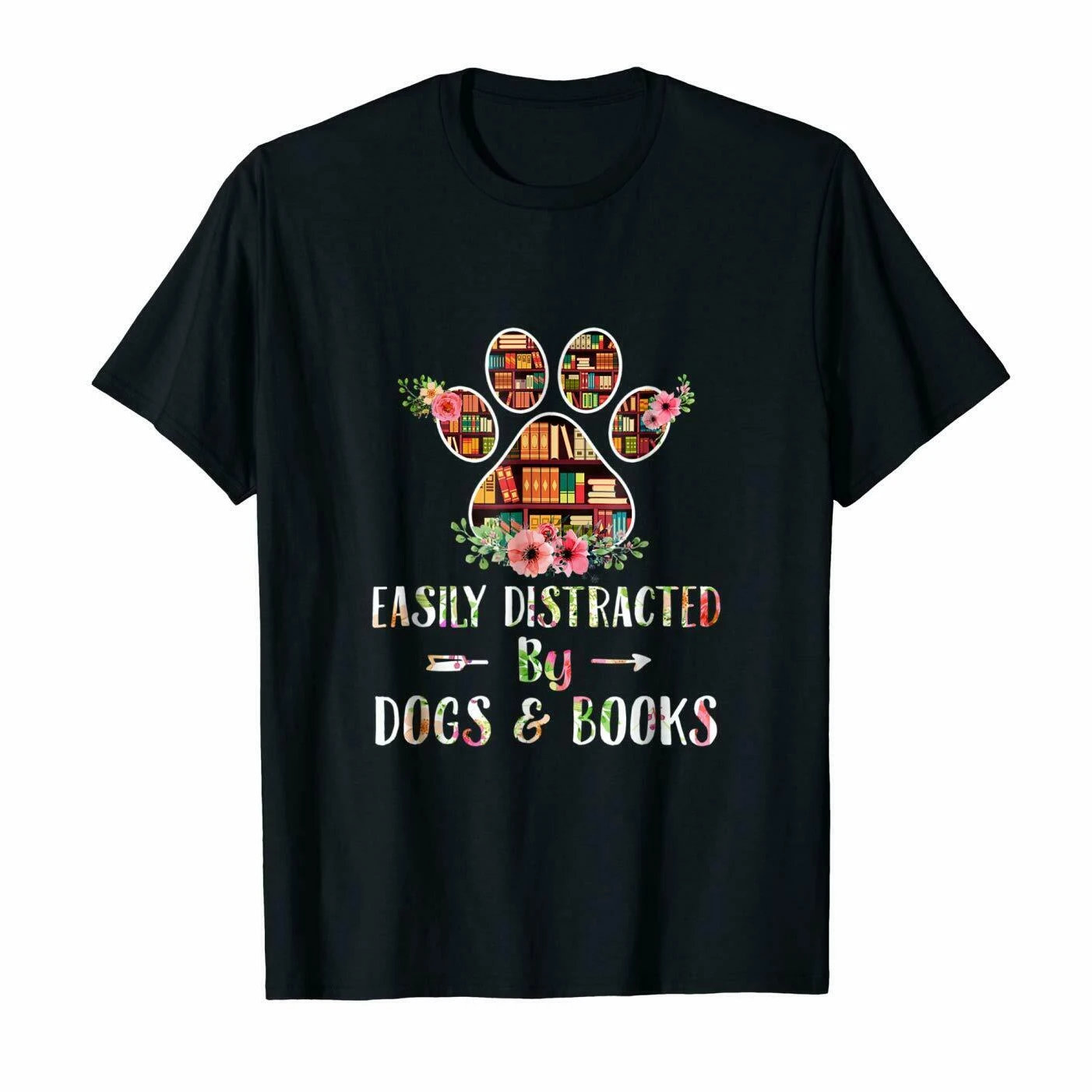 

Easily Distracted By Dogs and Books T Shirt New 100% Cotton Short Sleeve O-Neck T-shirt Casual Mens Top