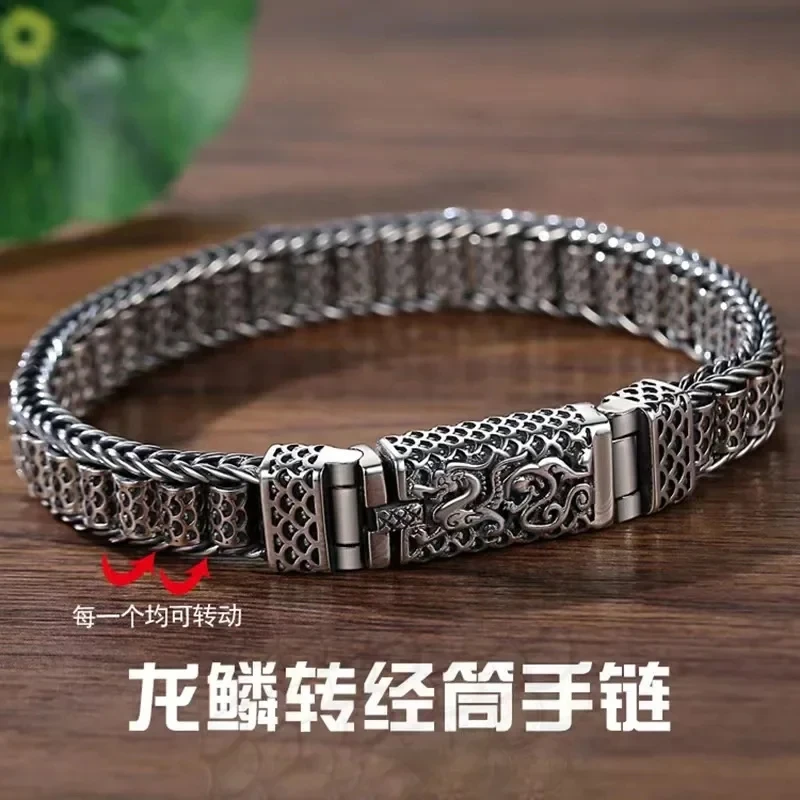 2024 Fashion New 925 Thai Silver Bracelet Male And Female Dragon King Retro Silver Jewelry Fashion Unique Bracelet Birthday Gift