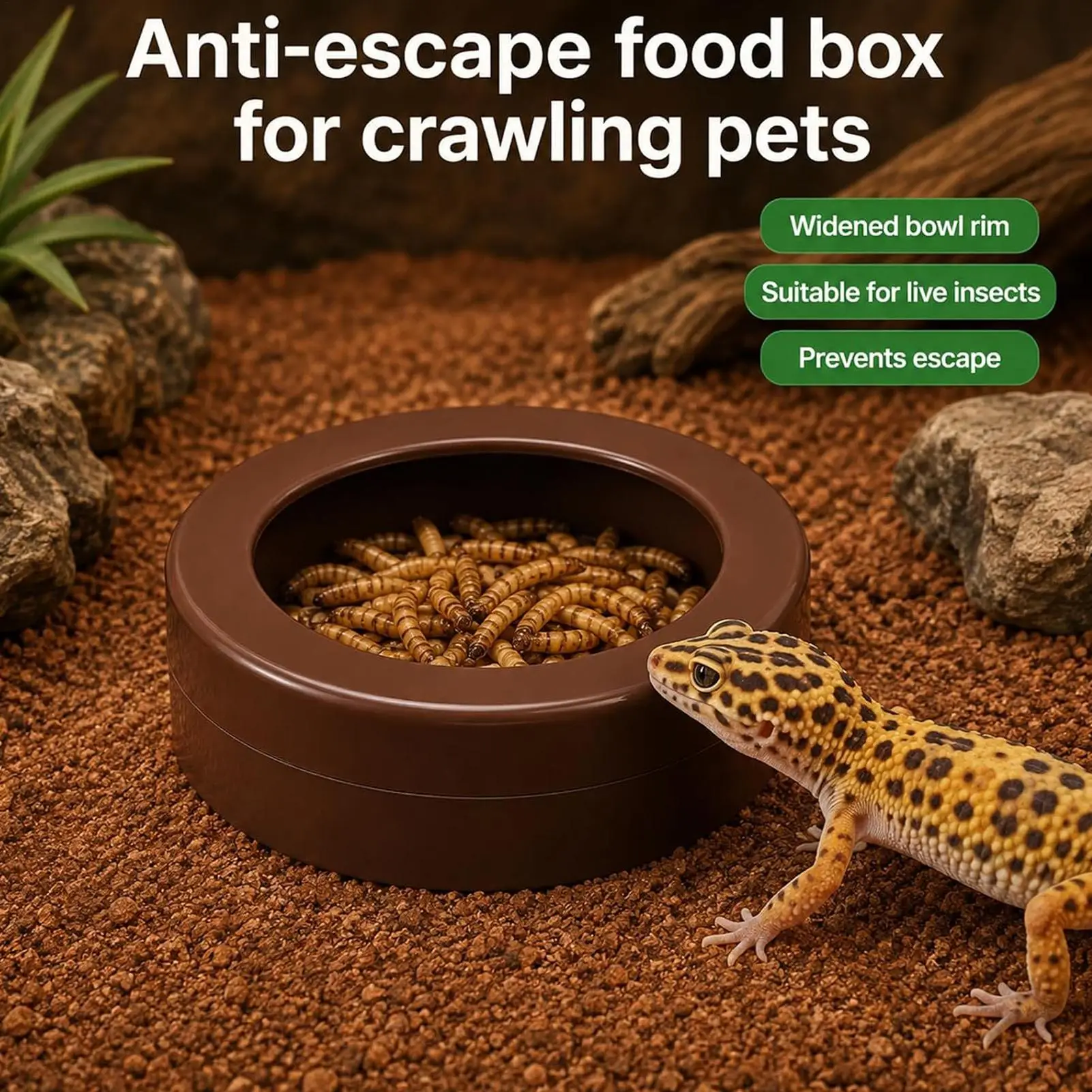 Reptile Food Dish Escape Proof Reptile Food Feeding Bowl For Leopard Gecko Hermit Crab Frog Spider Chameleon Iguana Lizard Tank