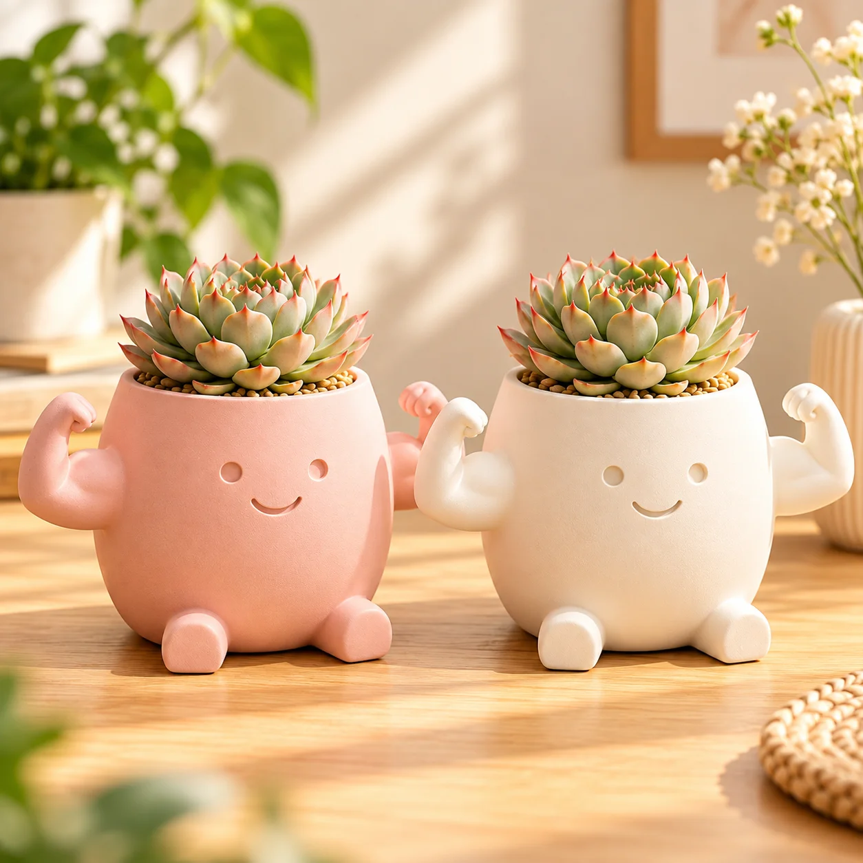 3D Printed Mini Flower Pot Cute Muscle Planter Succulent Plant Pot Desktop Pen Holder Lightweight Plastic Home Office Decor Gift