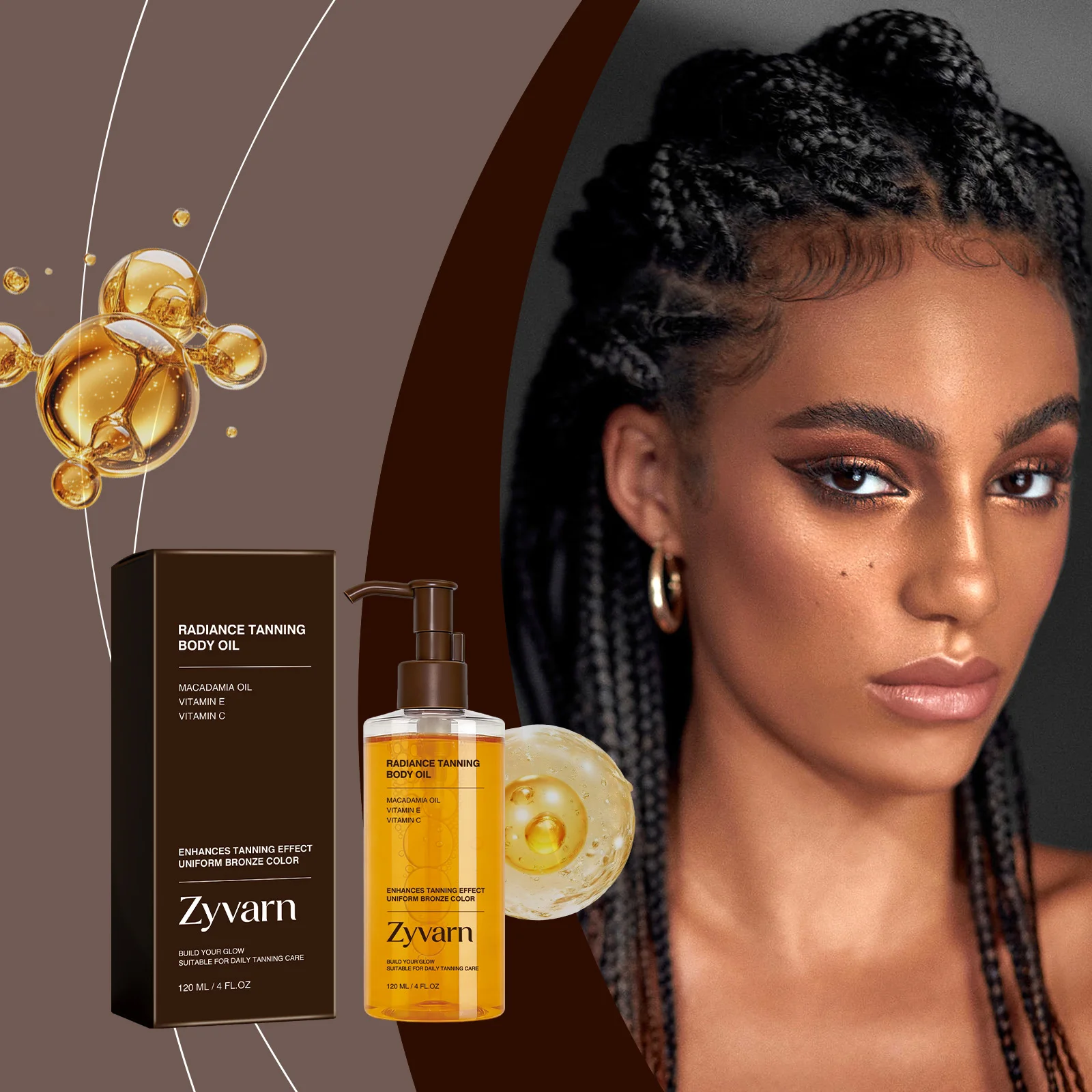 Body Tanning Oil 120ml Glowing Skin Deep Moisturizing Formula with Macadamia Seed Oil Indoor & Outdoor Use