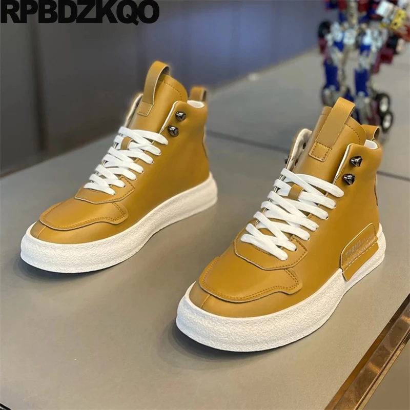 

Flats Booties High Top Hip Hop Shoes Skate Round Toe Athletic Men Lace Up Trainers Street Style Rubber Sole Sport Sneakers Boots