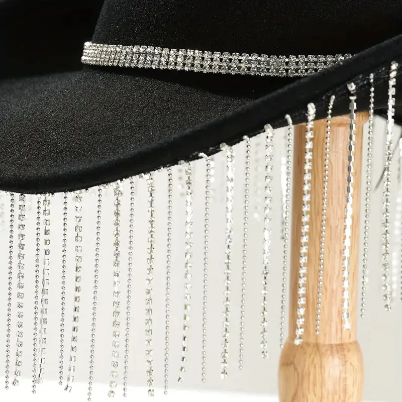 Hongluan glitter traje chapéu adulto & cowboy chapéus strass para mulher, cowboy cosplay acessórios femininos & cowgirl boné