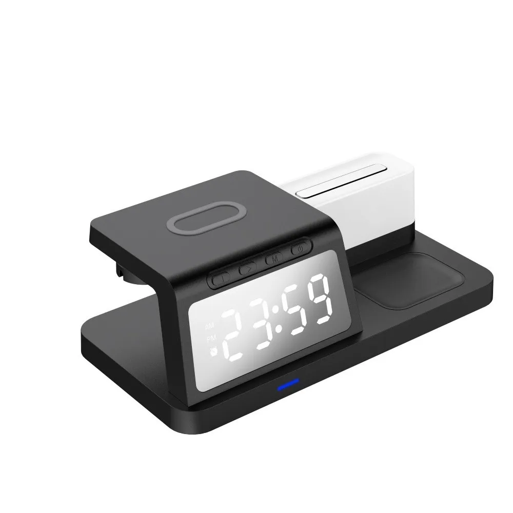 Plastic Wireless Charging Clock Fast Charging LED Display Multi Functional Desktop Charger Earphone Charging with Watch Stand