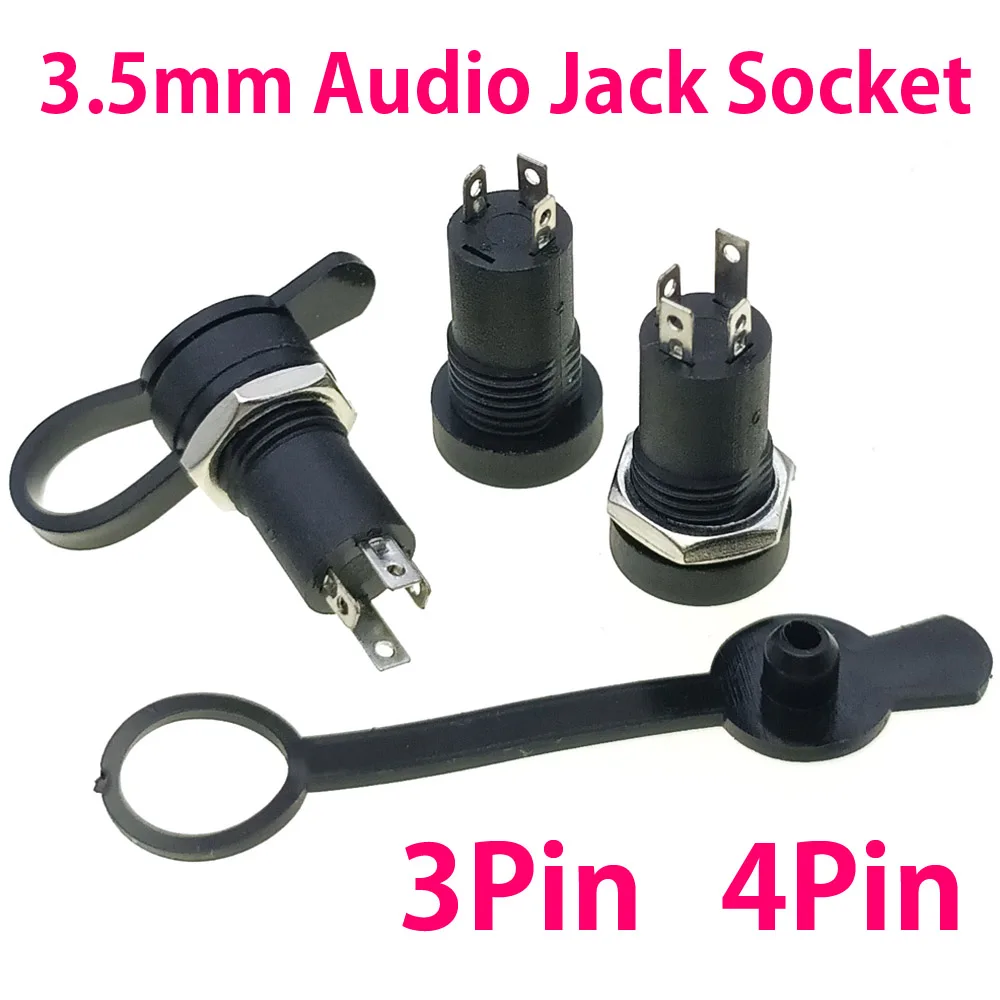 

3.5mm Audio Jack Socket 3Pin 4Pin Stereo Solder Panel Mount 3.5mm Headphone Female Socket Connector With Nut waterproof cap