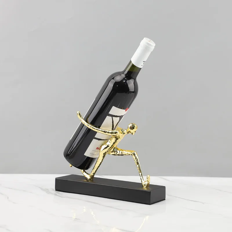 Golden Geometric Cast Iron Figurine Ornament, Brass Leaf Wine Rack, Living Room Desktop Figurine, Home Decoration, Small Statue