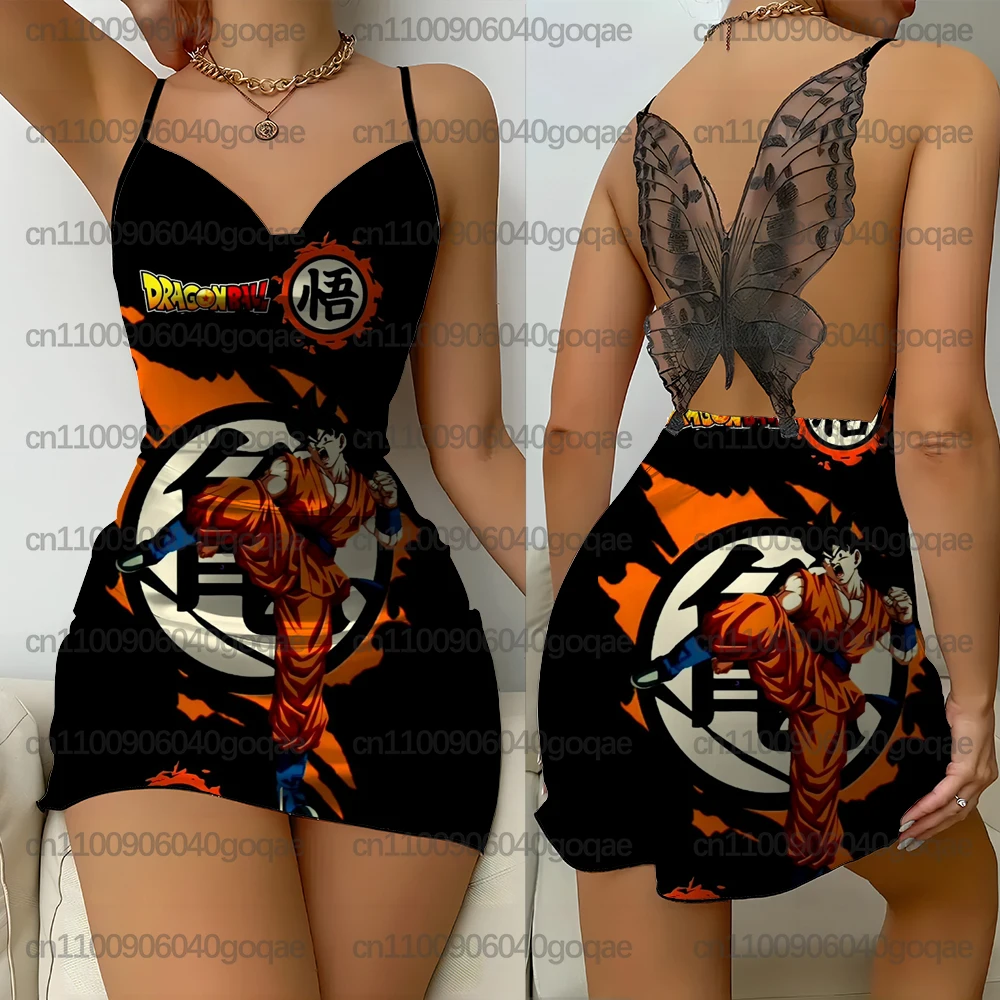 Camicia da notte/abito da salotto sexy in pizzo sottile di lusso da donna con stampa dolce e carina dei cartoni animati, abito sexy con scollo a V in pizzo con cinturino per spaghetti