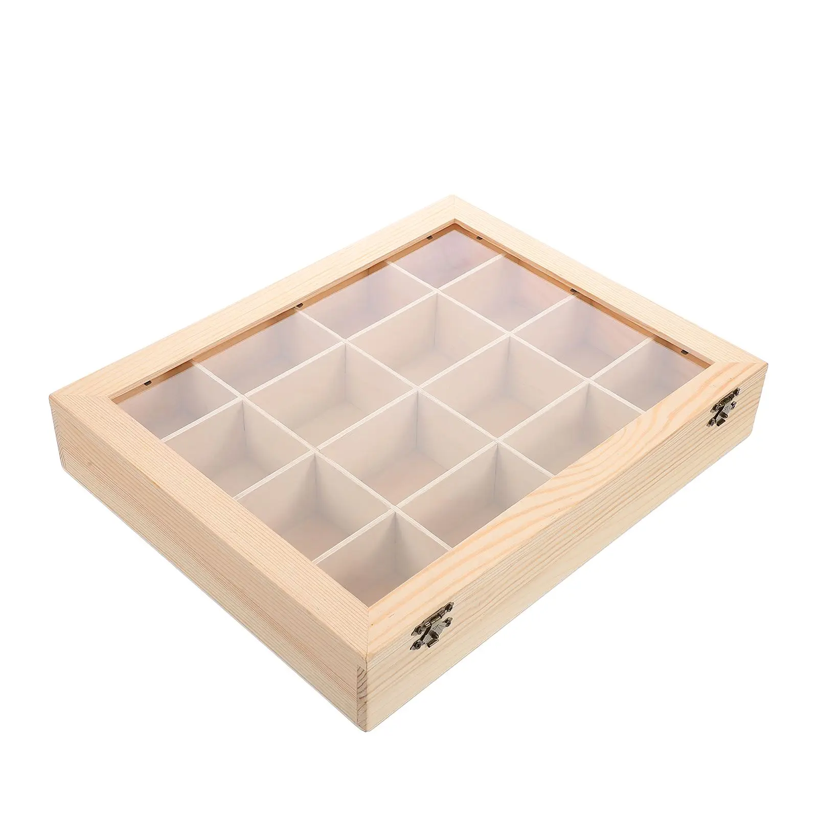 

Rock Storage Box Display Case with Divided Compartments Stone Container Wooden Collection Clear Lid Organizer Acrylic Mineral