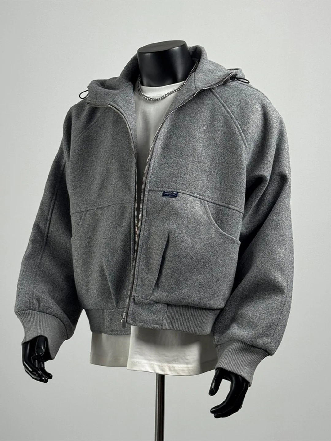 

Thiened Hooded Men's Cotton Woolen Coat Autumn Winter Heavyweight Deconstructed Patchwork Open Cardigan Jaet Trendy