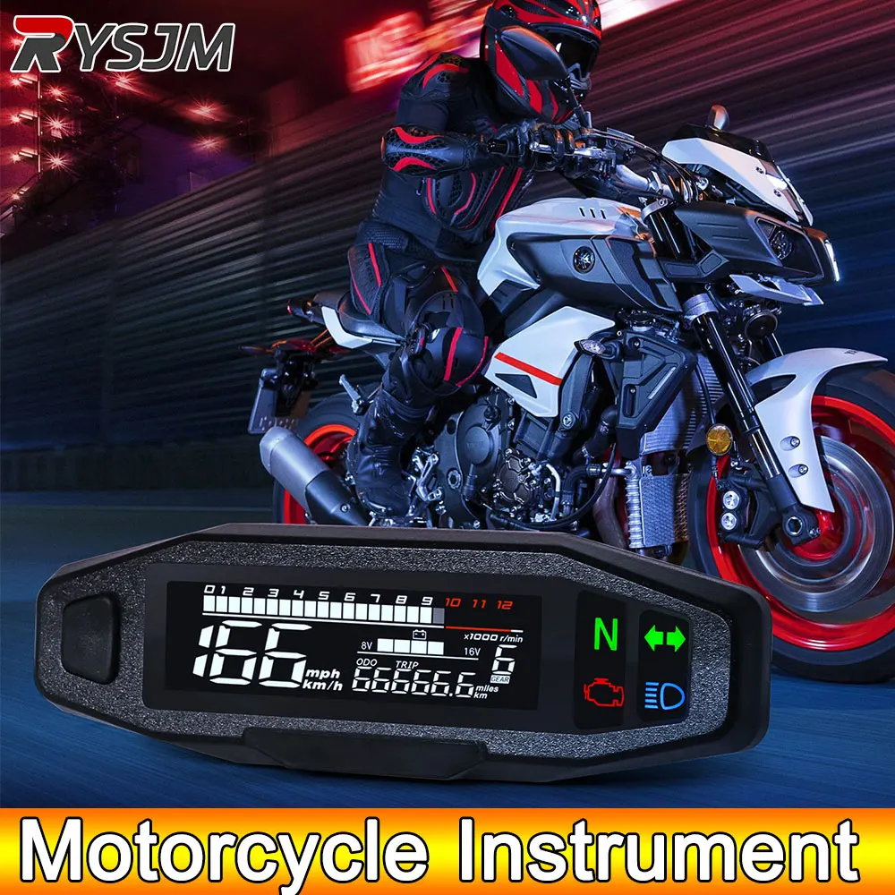 AD Digitaler Armaturenbrett-Drehzahlmesser, 12.000 U/min, Messgerät, Blinker, LED-Elektronik, Motorrad-Messgerät, Tachometer, Kilometerzähler, Anzeige
