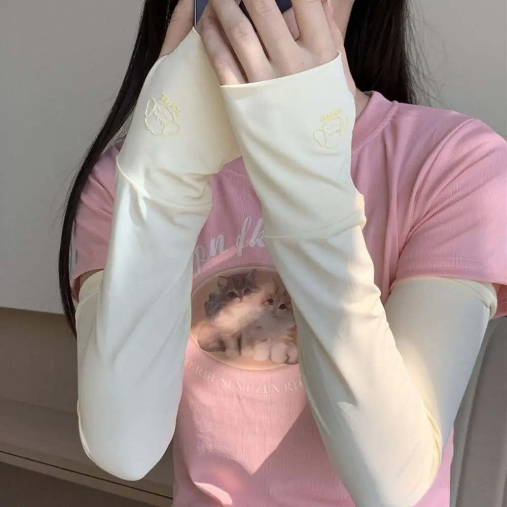 

Cute Elastic Long Ice Silk Sleeves Thin Ice Sleeves Sunscreen Arm Covers Anti-UV UV Insulation Cycling Gloves Driving