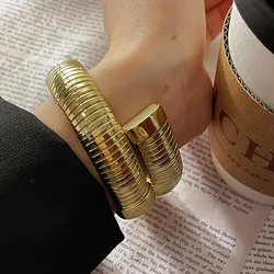 Wide stripe elastic bangles for women minimalist chunky bangles elegant handmade jewelry chic new arrival 2023