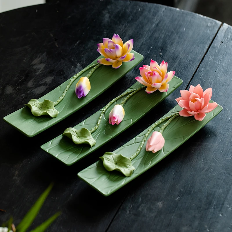 

Incense Holder Ceramic Handmade Plant Flower Creative Retro High-end Chinese Style Incense Base Suitable for Living Room Office