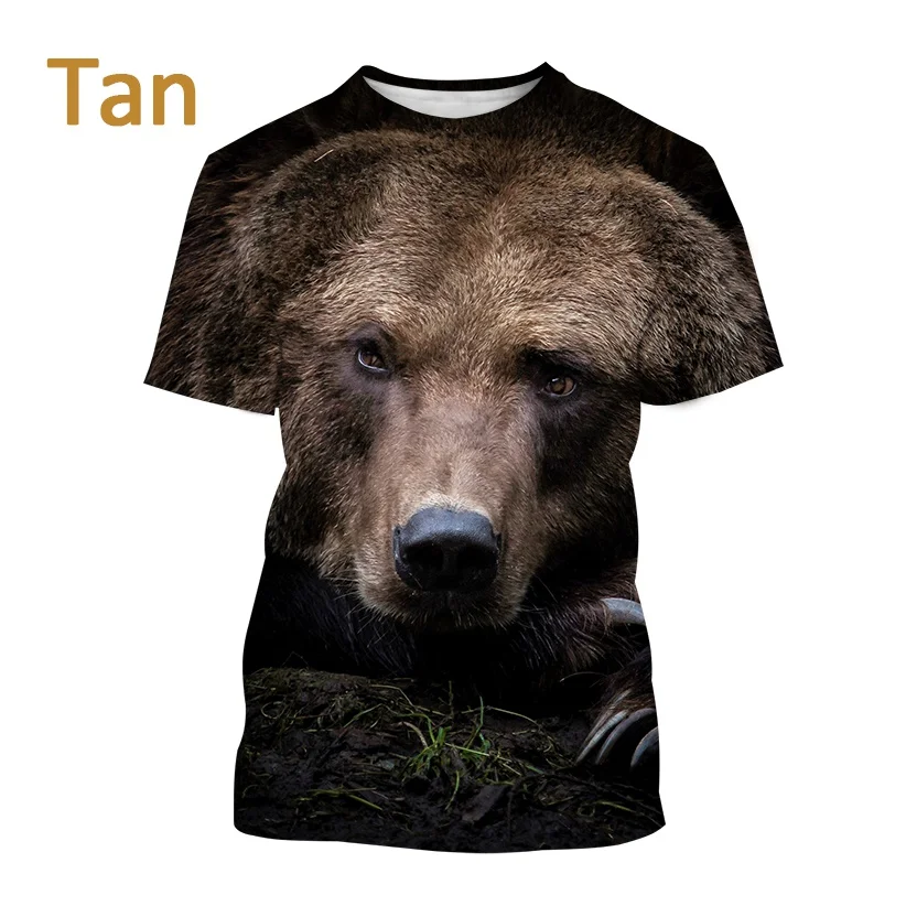 2022 New Men\'s Fashion Bear 3D Short Sleeve T Shirt Animal Harajuku Print Round Neck Streetwear Top