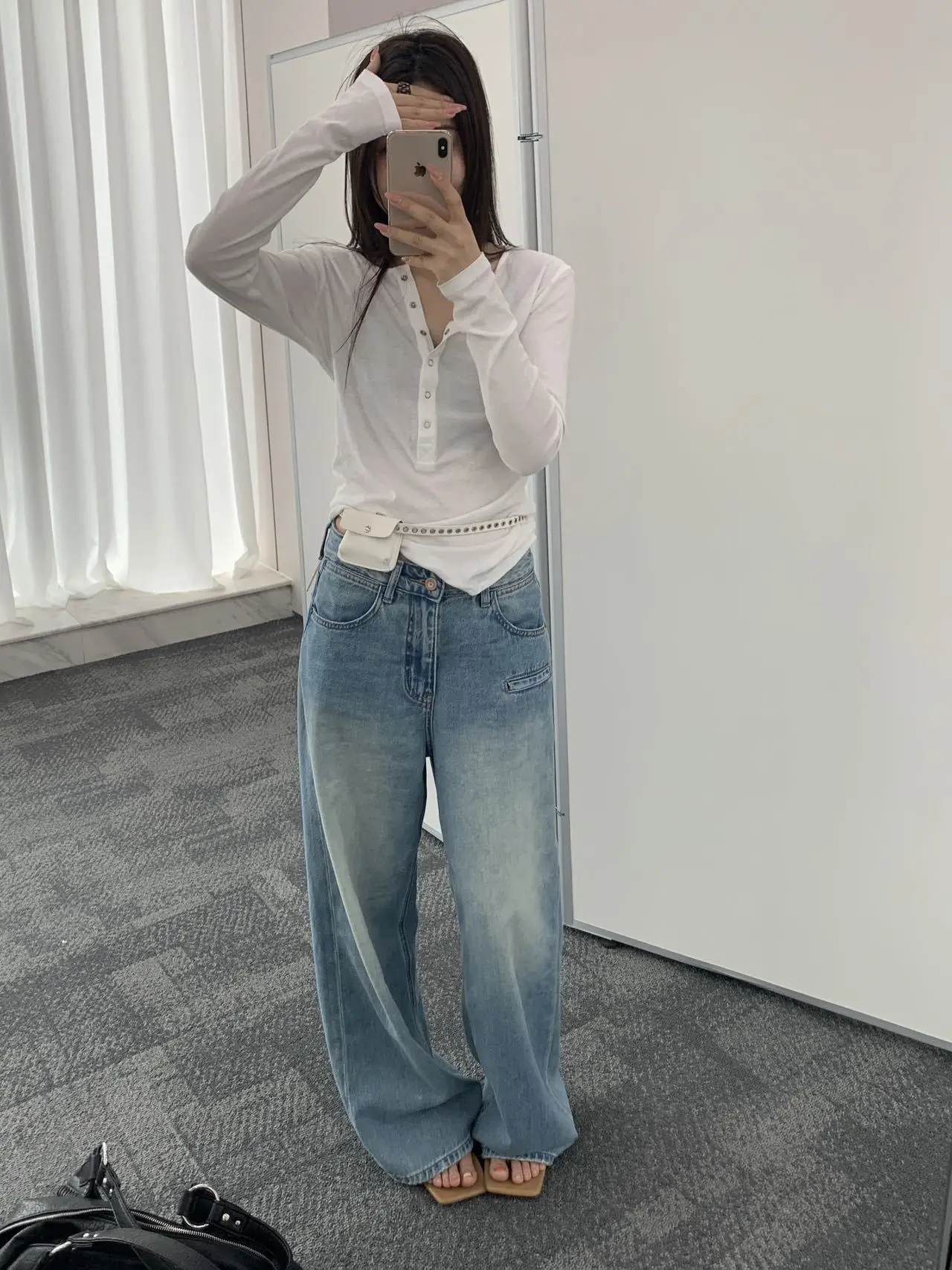 

LilianGM High Waist Slimming Denim Jeans Women's Loose Straight Leg Pants Korean Style Simple Design Spring Fashion Ladies